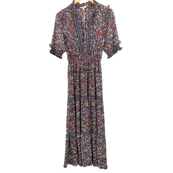 Max Studio Womens Floral Smock Granny Maxi Dress Size M Ditsy 8048 NWT Tiered - Picture 5 of 13